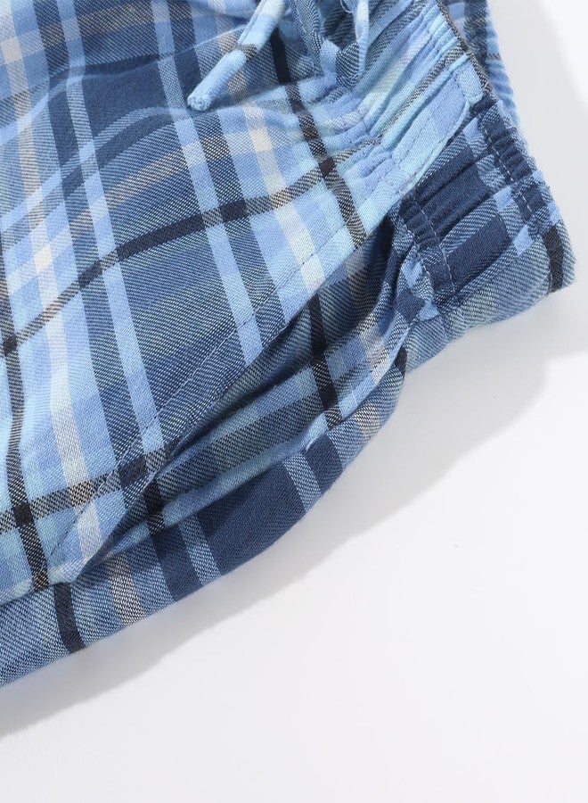 Spring&Gege Boys Soft Plaid Pajamas Pants Flannel PJ Pants Lounge Long Bottoms, Grey and Blue, 7-8Years - Image 4